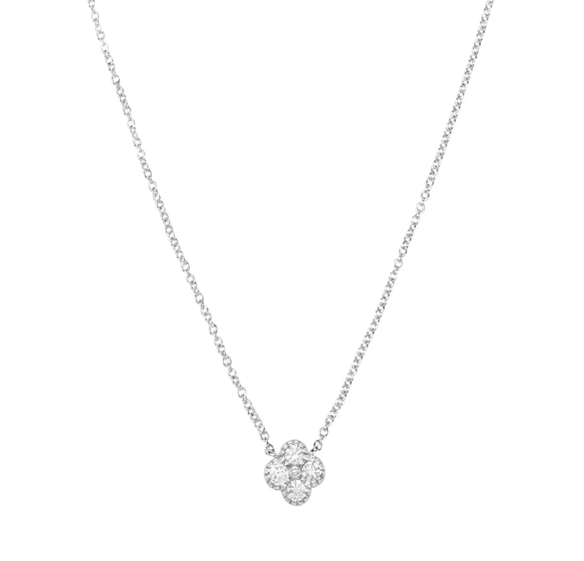 14k White Gold Diamond Clover Necklace
