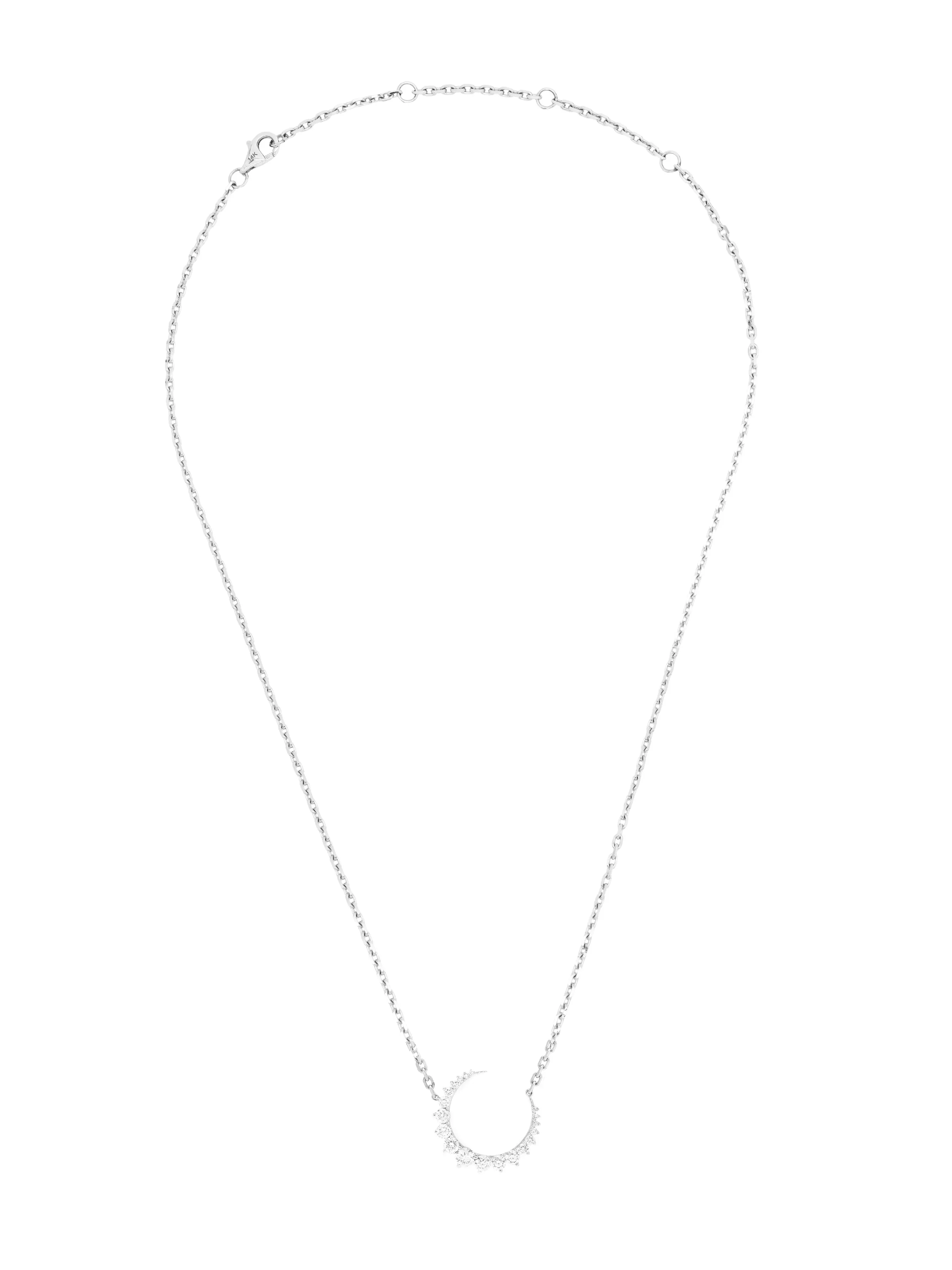 14k White Gold Diamond Half Moon Necklace