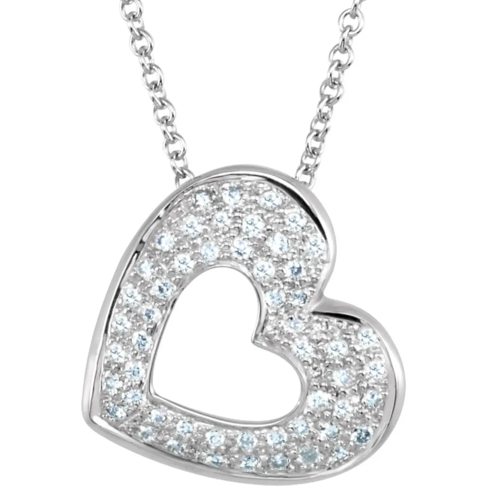 14k White Gold Diamond Heart Necklace
