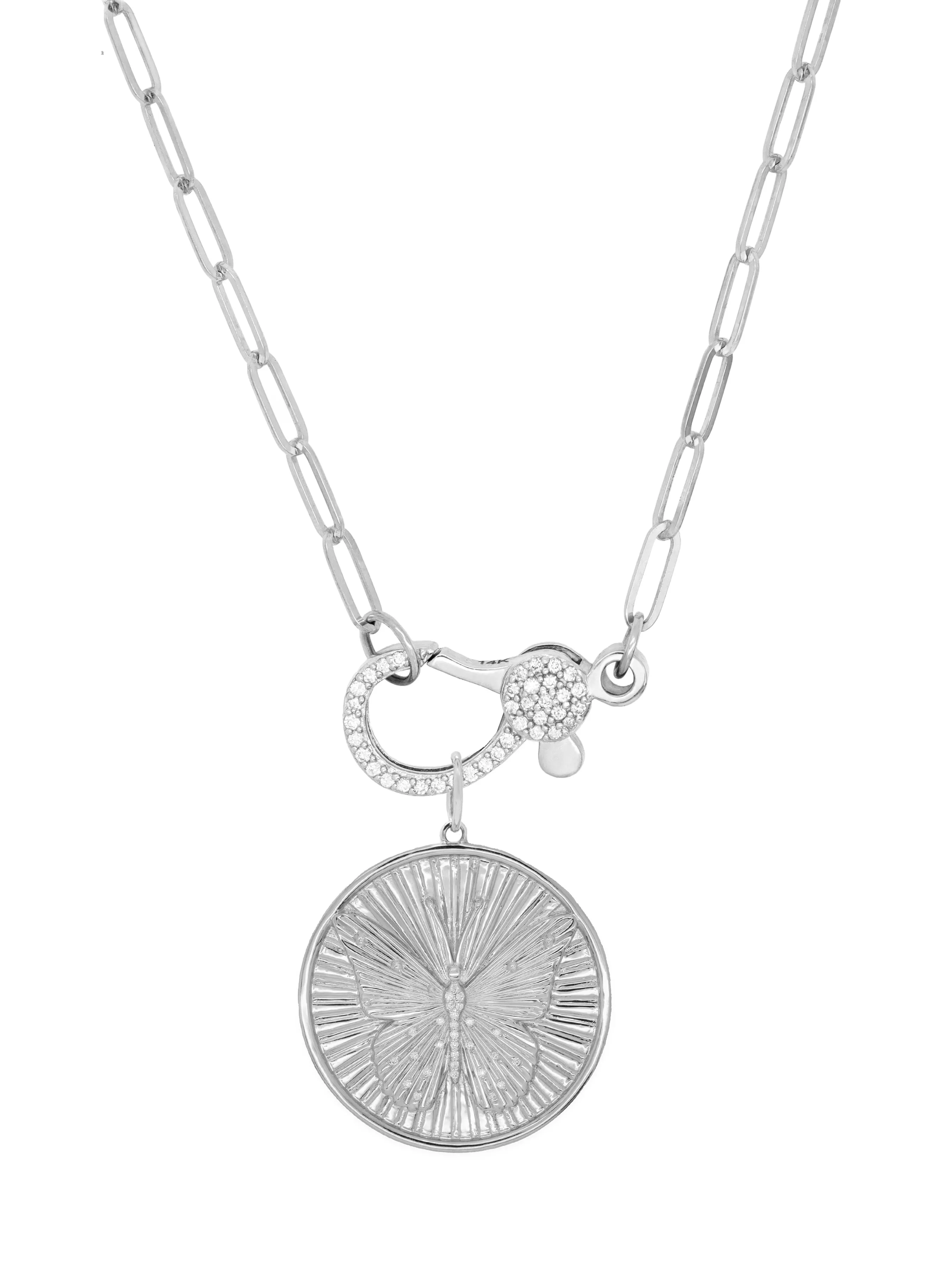 14k White Gold Diamond Large Lobster Clasp Paperclip Necklace