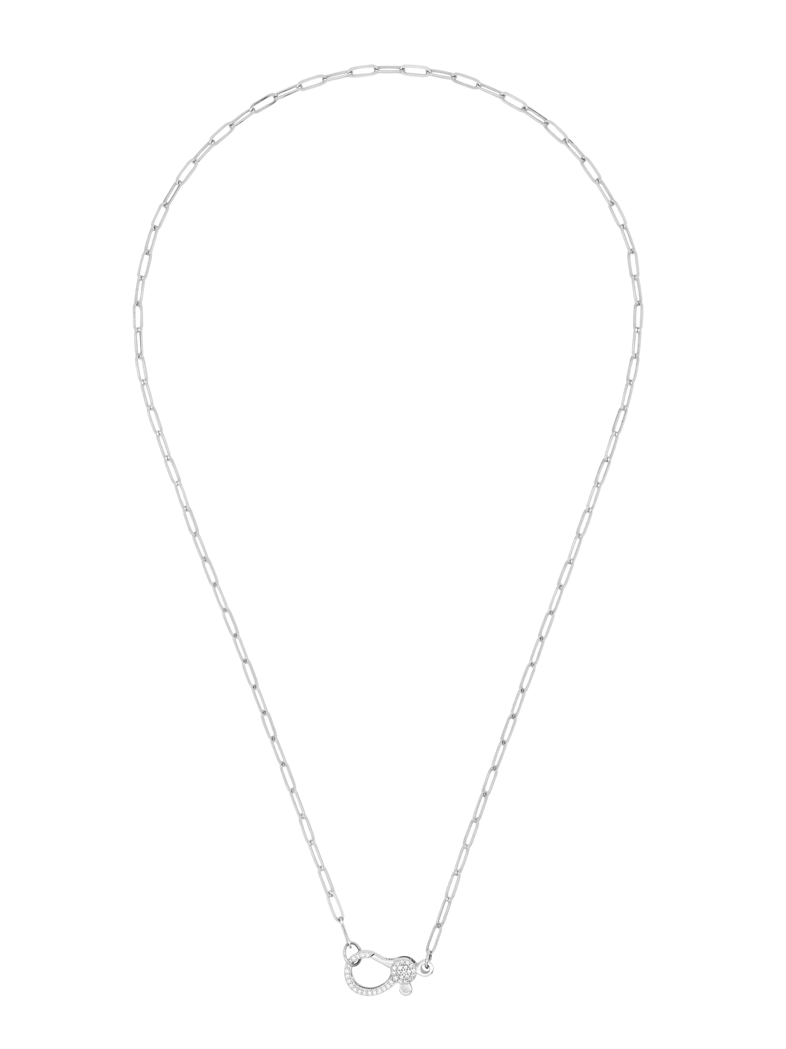 14k White Gold Diamond Large Lobster Clasp Paperclip Necklace