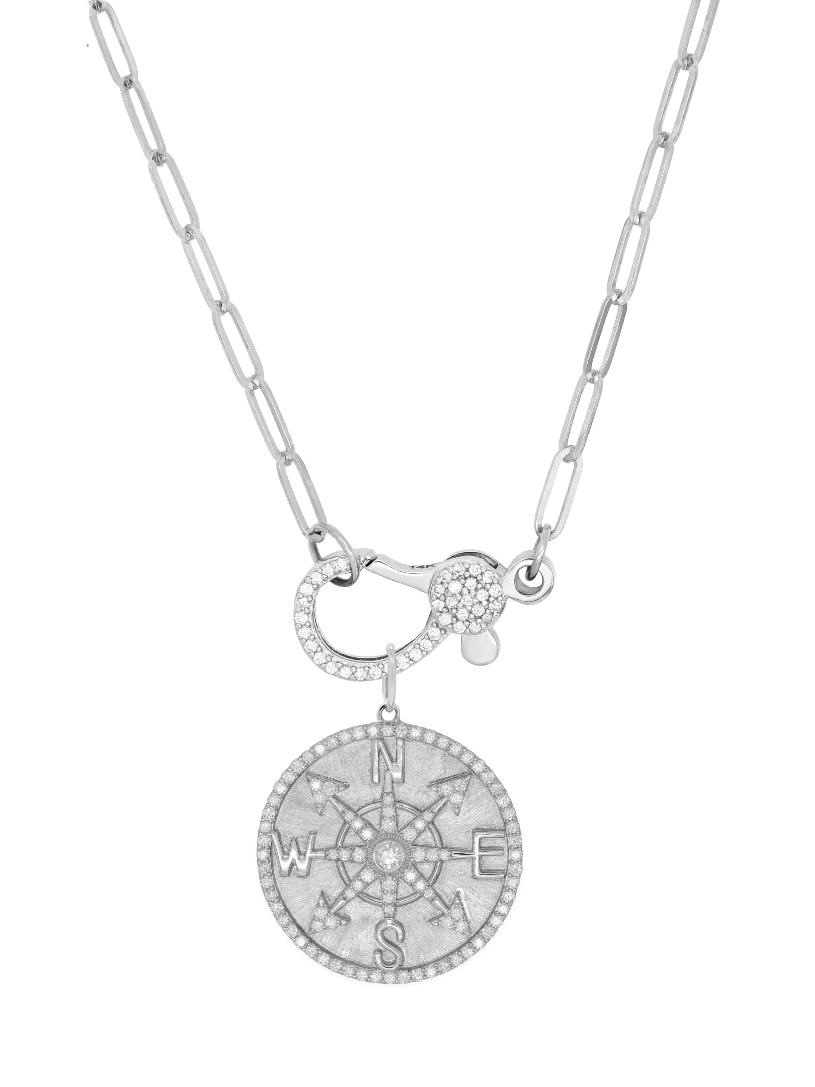 14k White Gold Diamond Large Lobster Clasp Paperclip Necklace