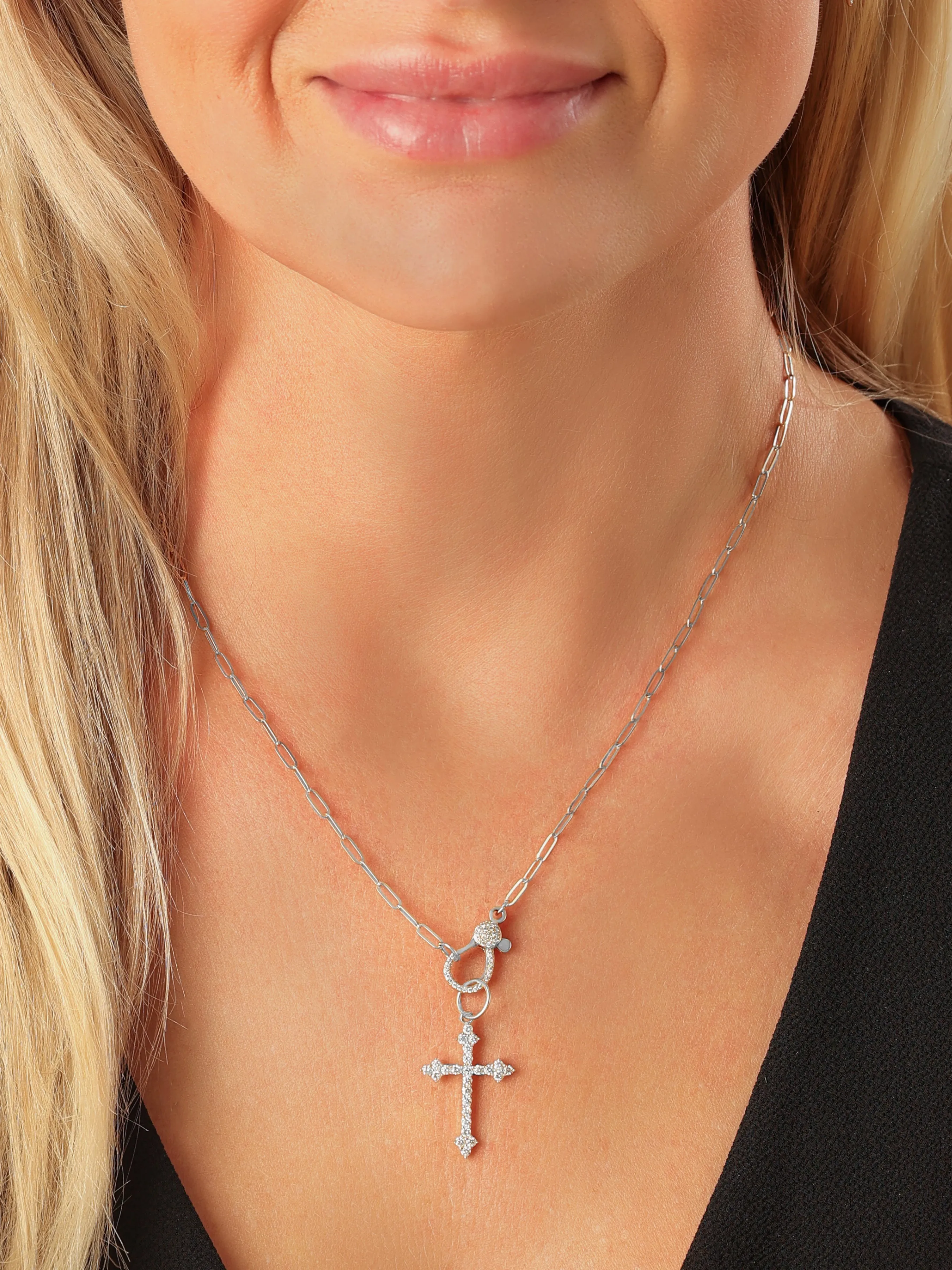 14k White Gold Diamond Large Lobster Clasp Paperclip Necklace