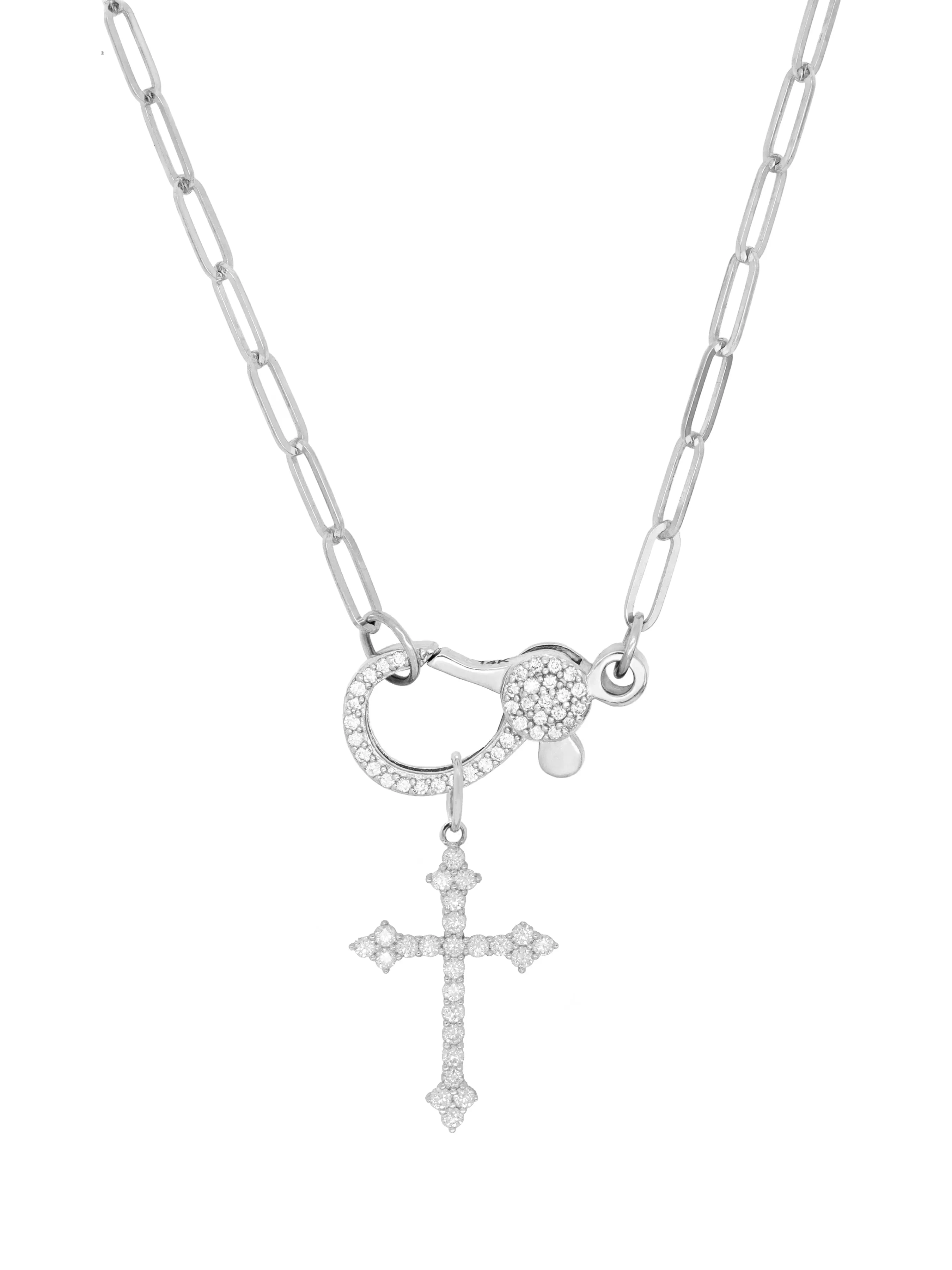 14k White Gold Diamond Large Lobster Clasp Paperclip Necklace