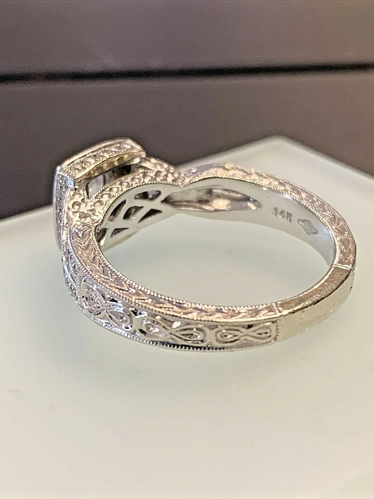 14k White Gold Diamond Ring .30ct Center Stone .65ctw Size 6 3/4 Looks New