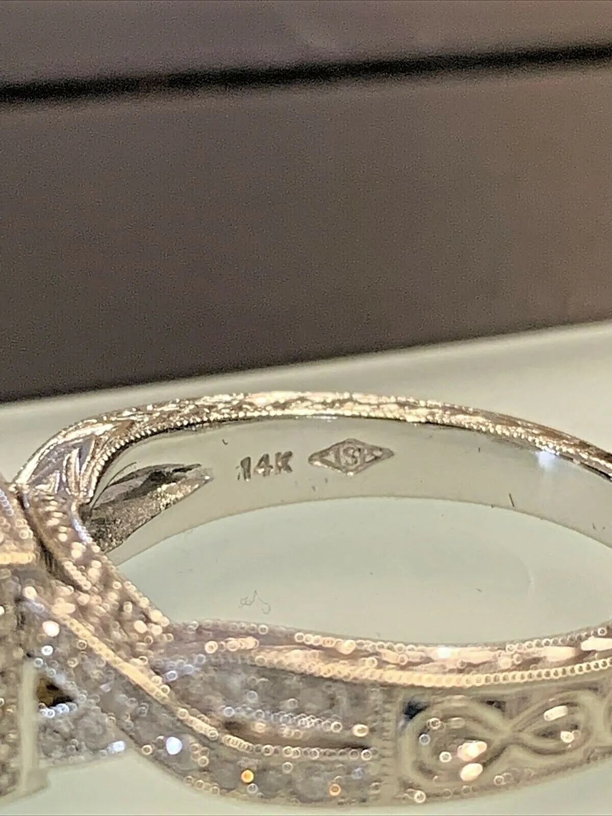 14k White Gold Diamond Ring .30ct Center Stone .65ctw Size 6 3/4 Looks New