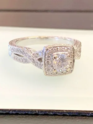 14k White Gold Diamond Ring .30ct Center Stone .65ctw Size 6 3/4 Looks New