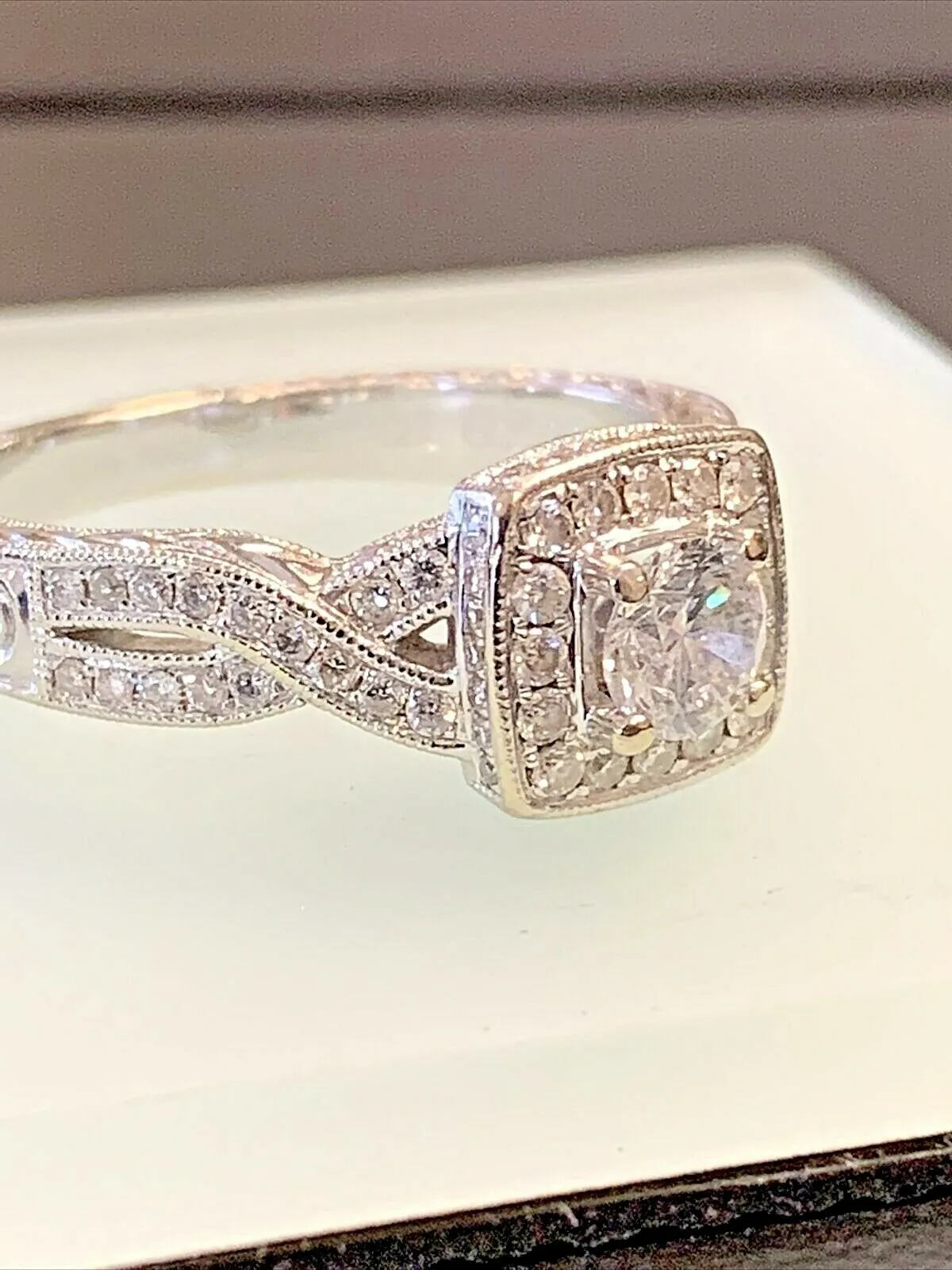 14k White Gold Diamond Ring .30ct Center Stone .65ctw Size 6 3/4 Looks New