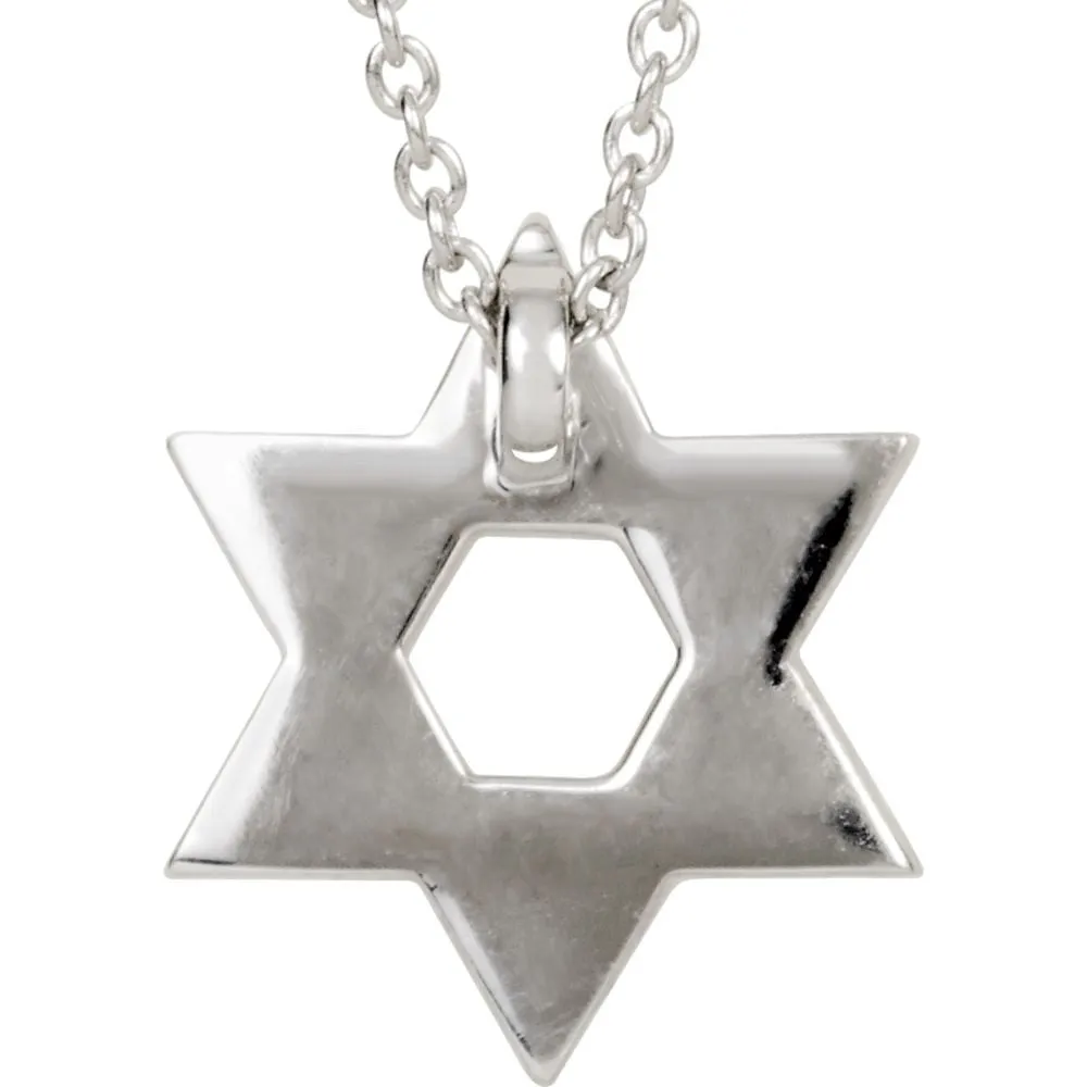 14k White Gold Petite Star of David 1/6 CTW Diamond 16" Necklace