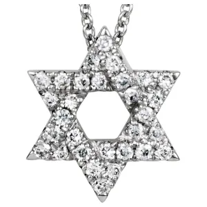 14k White Gold Petite Star of David 1/6 CTW Diamond 16" Necklace