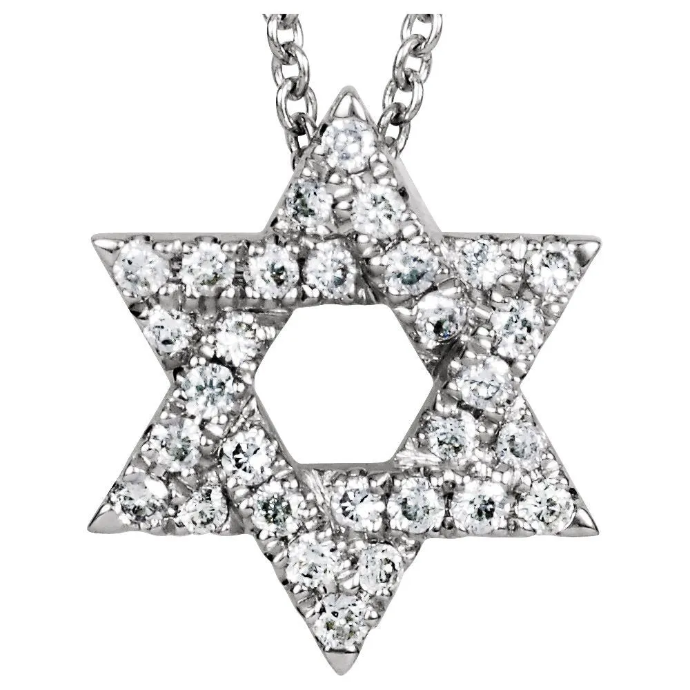 14k White Gold Petite Star of David 1/6 CTW Diamond 16" Necklace