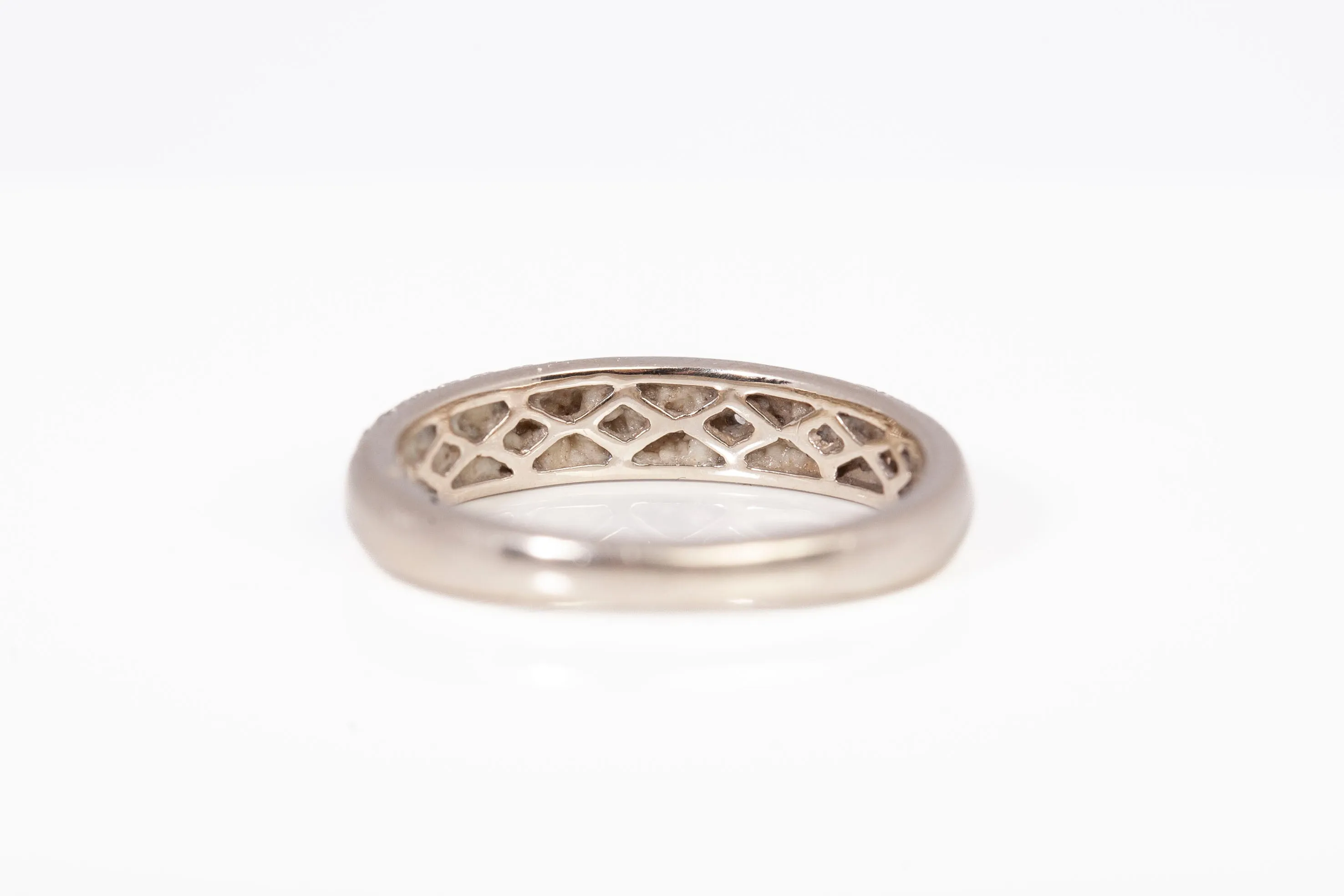 14k White Gold Triple Diamond Pave Half Circle Wedding Band