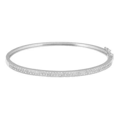 14K White Gold Two Row Pave Diamond Bangle (.87ctw)