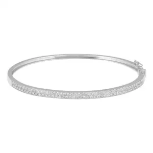 14K White Gold Two Row Pave Diamond Bangle (.87ctw)