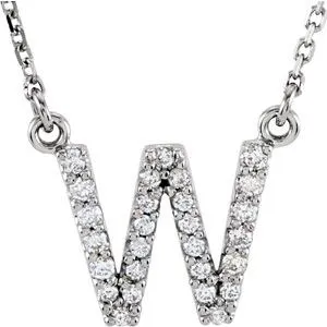 14K White Initial W 1/8 CTW Diamond 16" Necklace