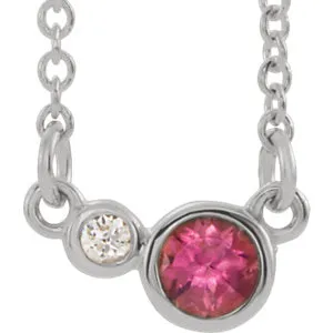 14K White Pink Tourmaline & .06 CTW Diamond 16" Necklace