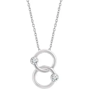 14K White Two-Stone Interlocking Circle 18" Necklace