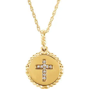 14K Yellow .05 CTW Diamond Cross Rope 16-18" Necklace