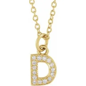 14K Yellow .05 CTW Natural Diamond Petite Initial D 16-18" Necklace