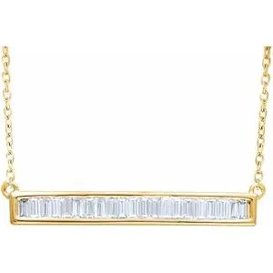 14K Yellow 1/2 CTW Diamond Baguette Bar 16-18" Necklace