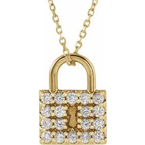 14K Yellow 1/2 CTW Natural Diamond Lock 16-18" Necklace