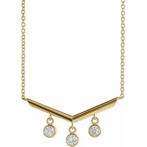 14K Yellow 1/3 CTW Diamond V Bar 16" Necklace