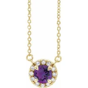 14K Yellow 5 mm Natural Amethyst & 1/10 CTW Natural Diamond 16" Necklace