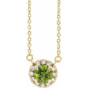 14K Yellow 5 mm Natural Peridot & 1/10 CTW Natural Diamond 16" Necklace