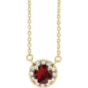 14K Yellow 5.5 mm Natural Mozambique Garnet 1/10 CTW Natural Diamond 16" Necklace
