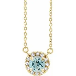 14K Yellow 6 mm Natural Aquamarine & 1/6 CTW Natural Diamond 18" Necklace