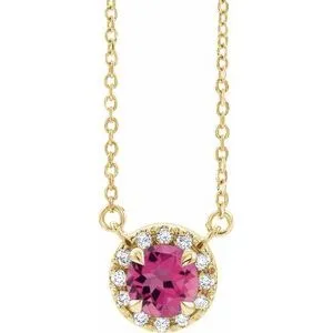 14K Yellow 6 mm Natural Pink Tourmaline & 1/6 CTW Natural Diamond 16" Necklace