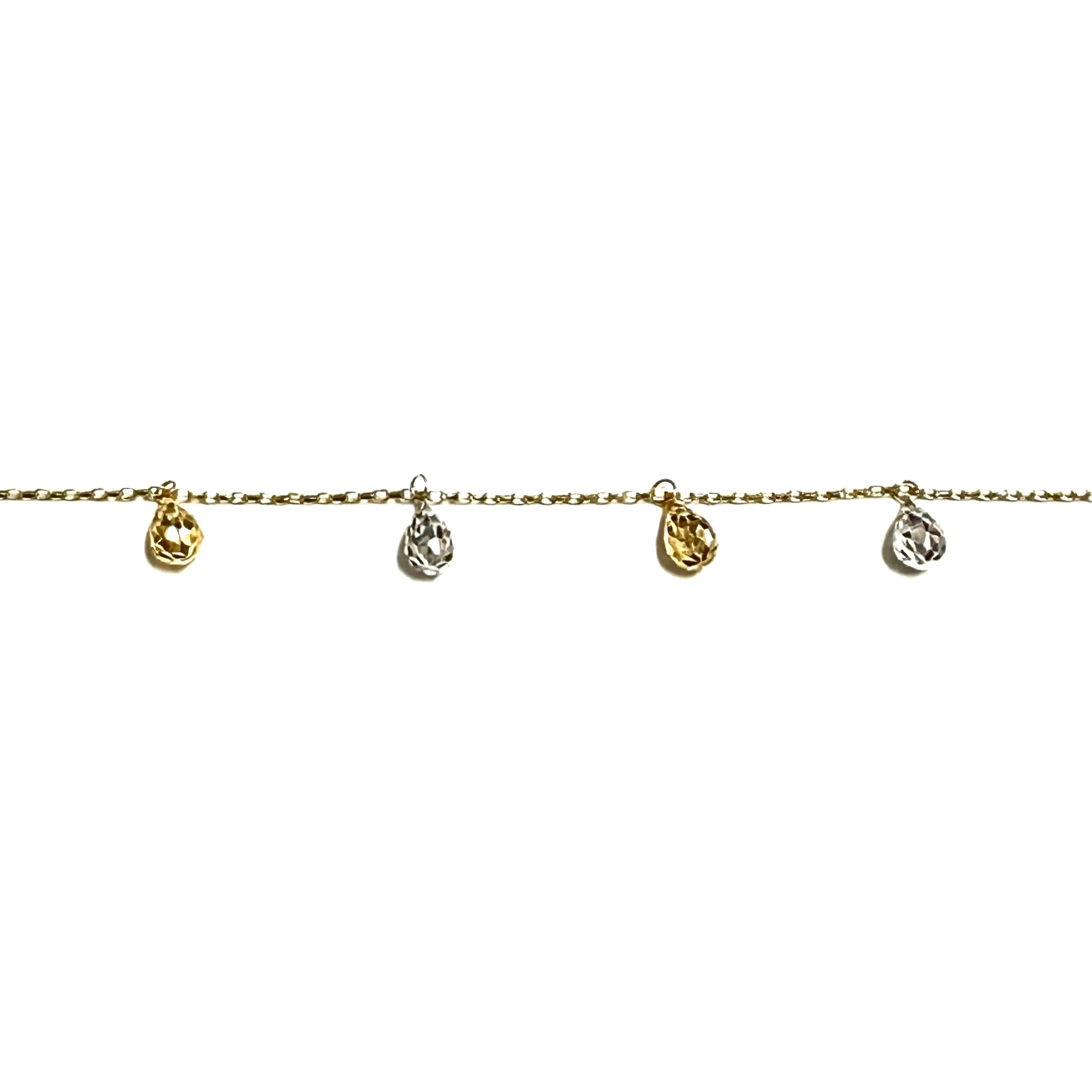 14K Yellow and White Gold Dangle Diamond Cut Pear Beads