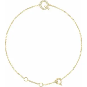 14K Yellow Gold .07 CTW Natural Diamond Initial Q 6-7" Bracelet