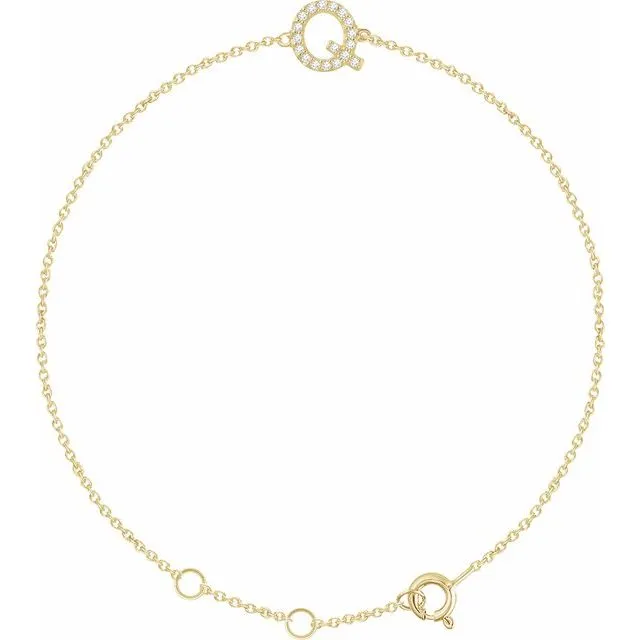 14K Yellow Gold .07 CTW Natural Diamond Initial Q 6-7" Bracelet