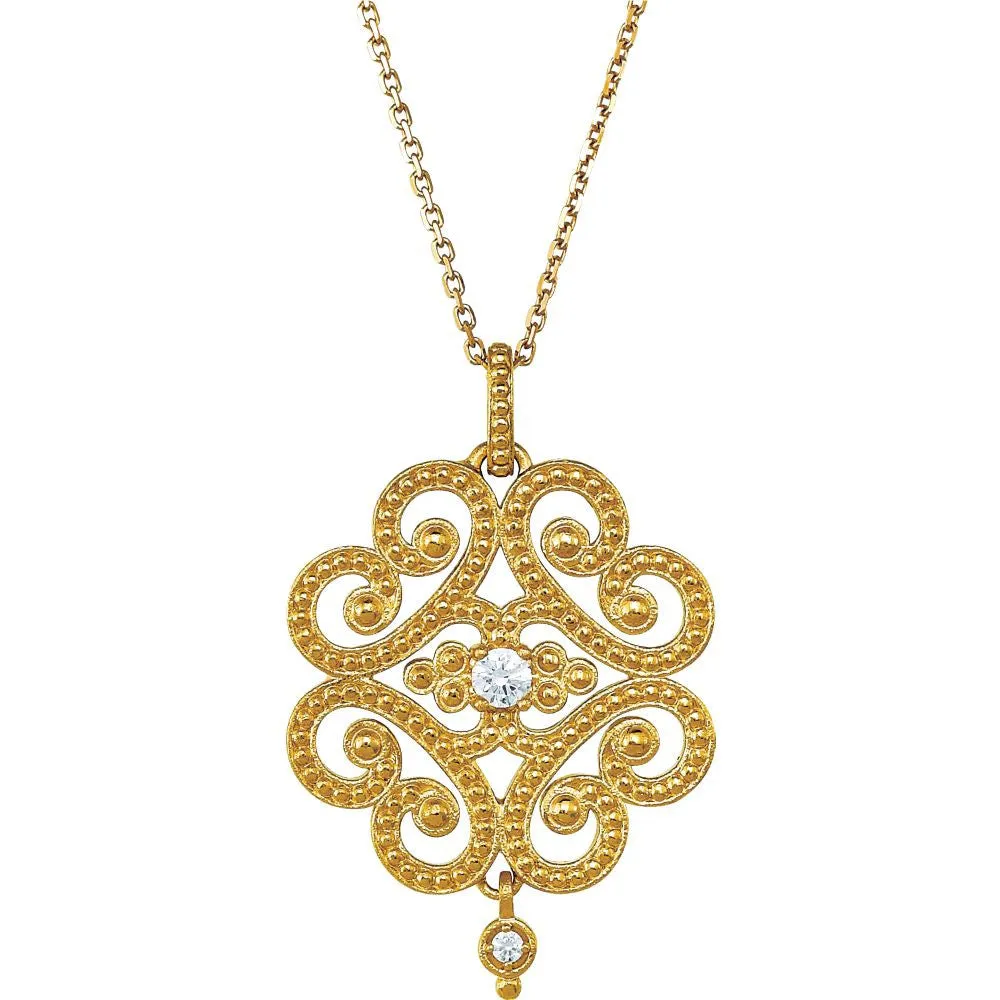 14k Yellow Gold 1/10 CTW Granulated Design 18" Necklace