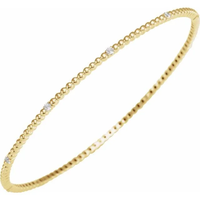 14K Yellow Gold 1/3 CTW Natural Diamond Beaded Bangle 7 3/4" Bracelet