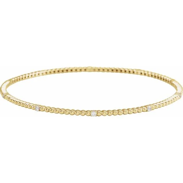 14K Yellow Gold 1/3 CTW Natural Diamond Beaded Bangle 7 3/4" Bracelet