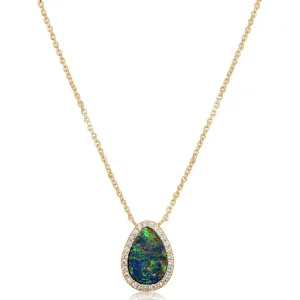 14K Yellow Gold Australian Opal Doublet/Diamond Neckpiece