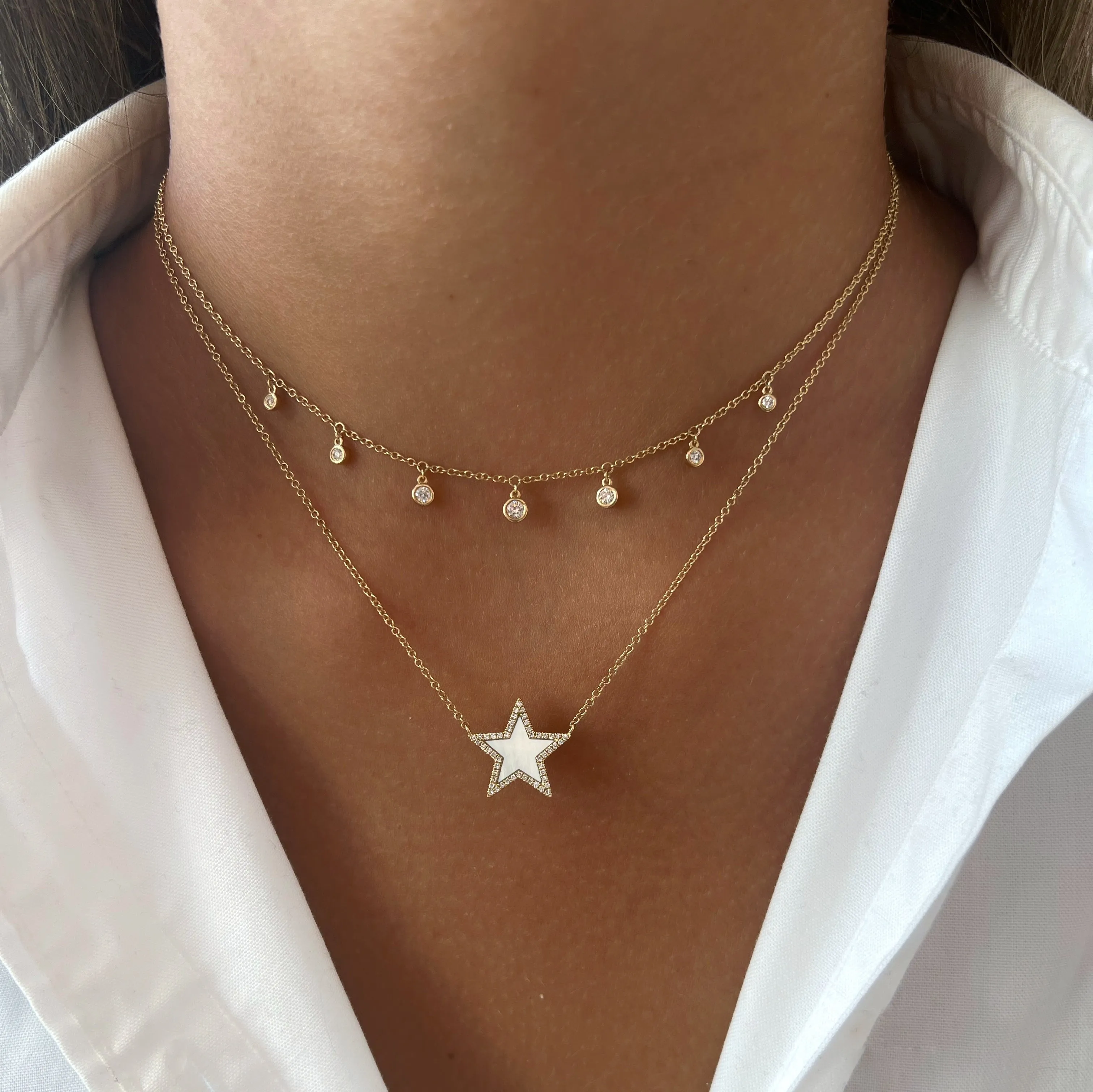 14k Yellow Gold Diamond Bezel Necklace