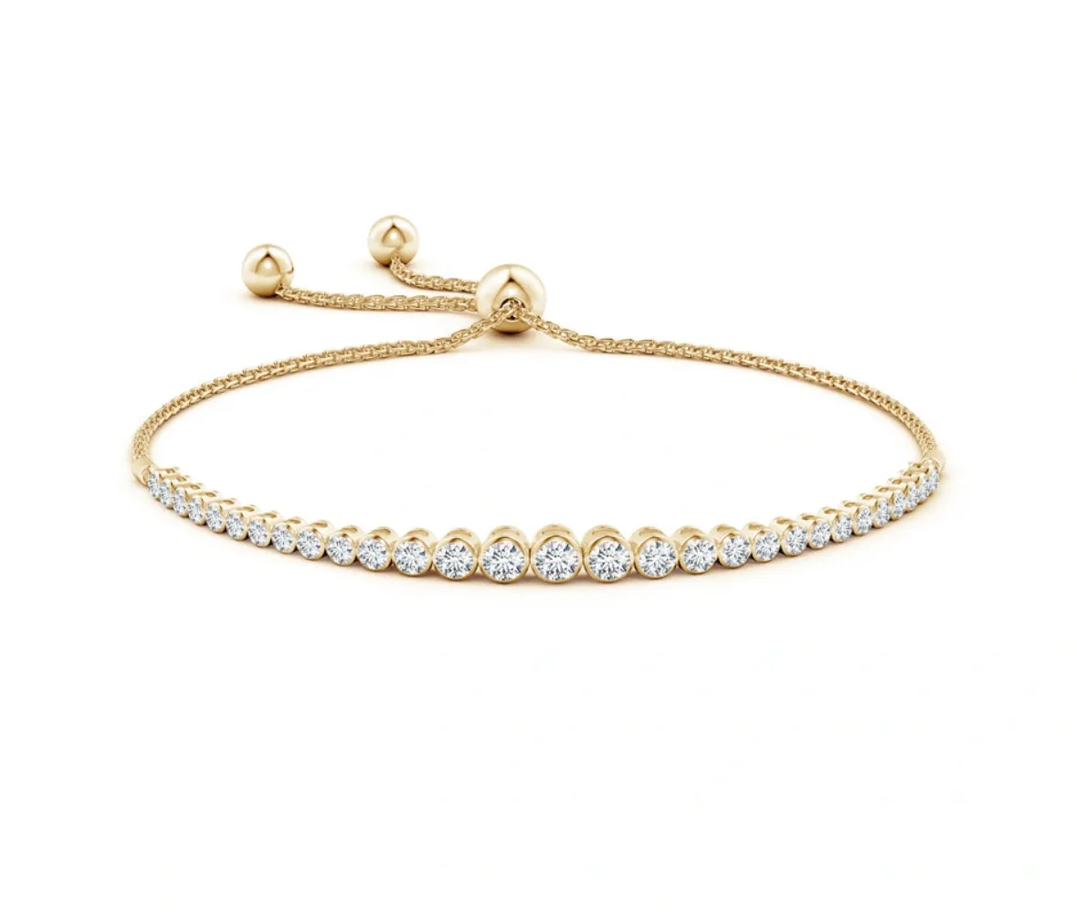 14k Yellow Gold Diamond Bezel Pulley Bracelet