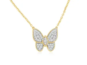 14K Yellow Gold Diamond Butterfly Necklace