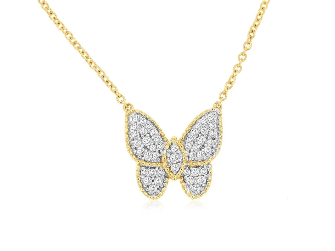 14K Yellow Gold Diamond Butterfly Necklace