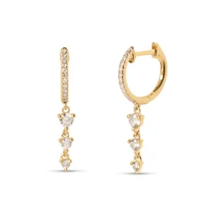 14k Yellow Gold Diamond Dangling Diamond Huggie Earrings