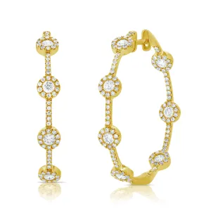 14K Yellow Gold Diamond Halo Inside Out Hoop Earrings
