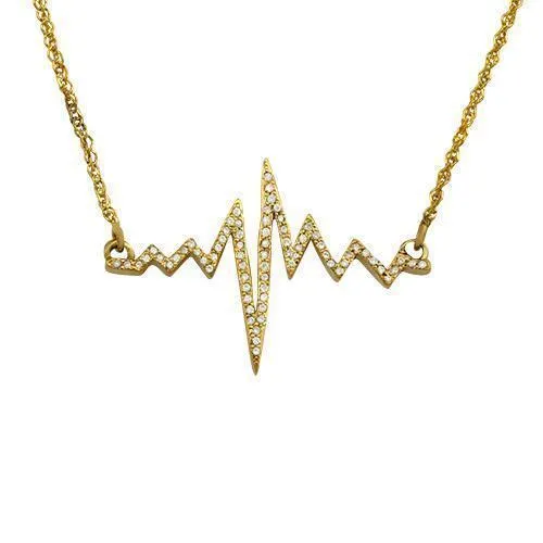 14k Yellow Gold Diamond Heart Beat Necklace 0.22ctw