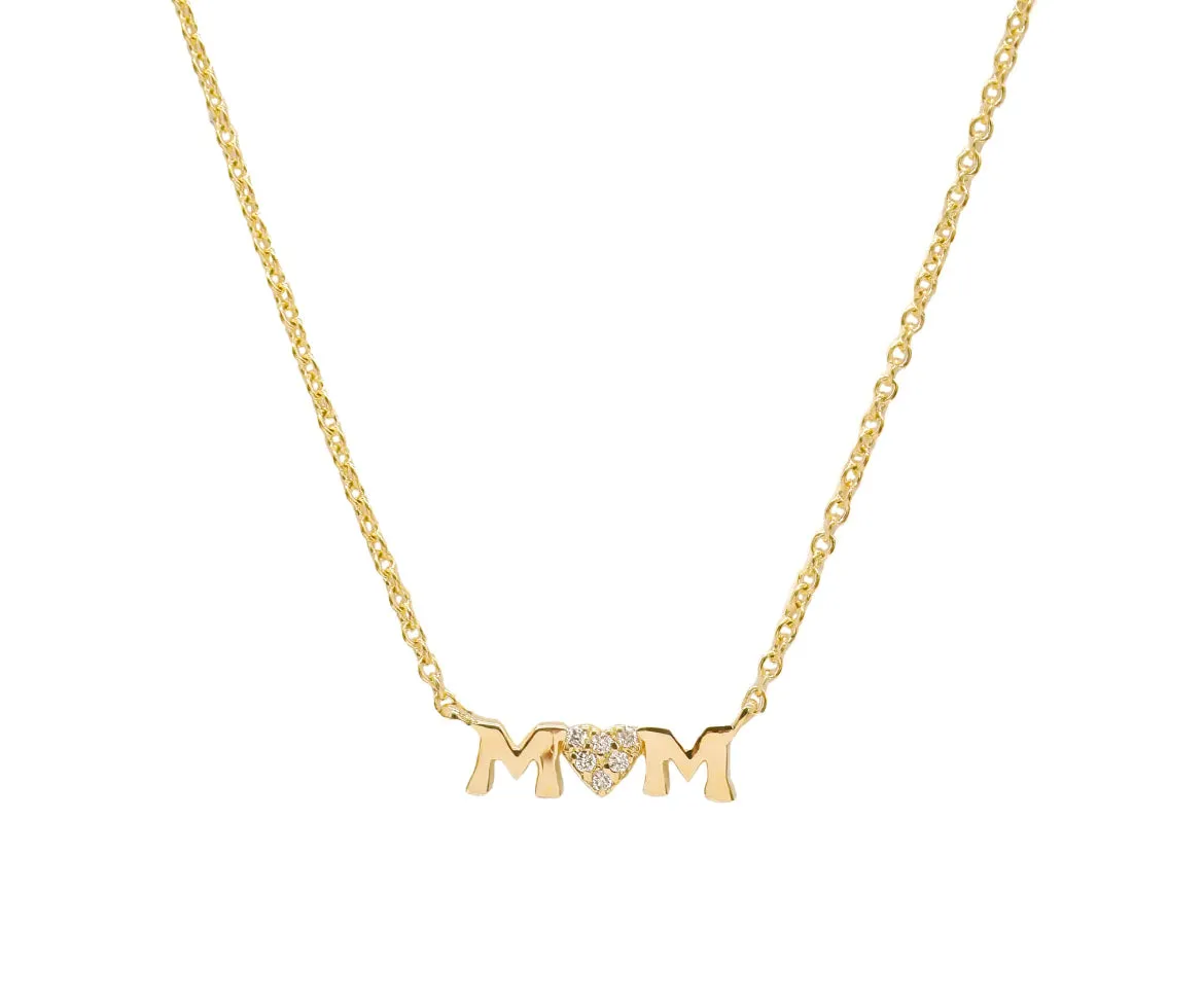 14k Yellow Gold Diamond Mom Necklace