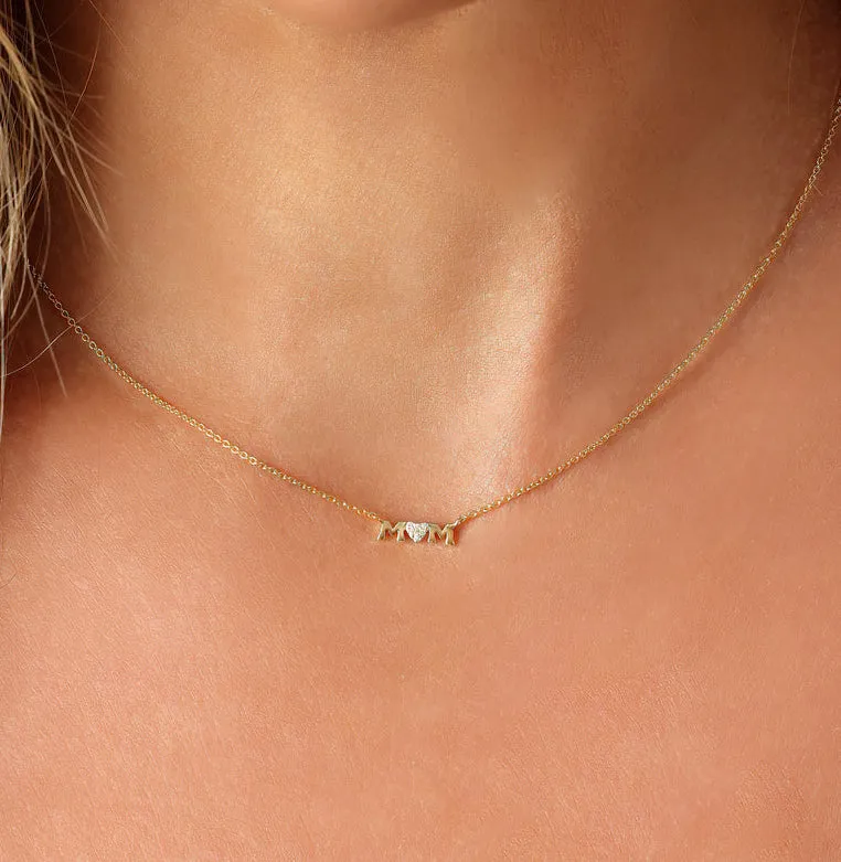 14k Yellow Gold Diamond Mom Necklace