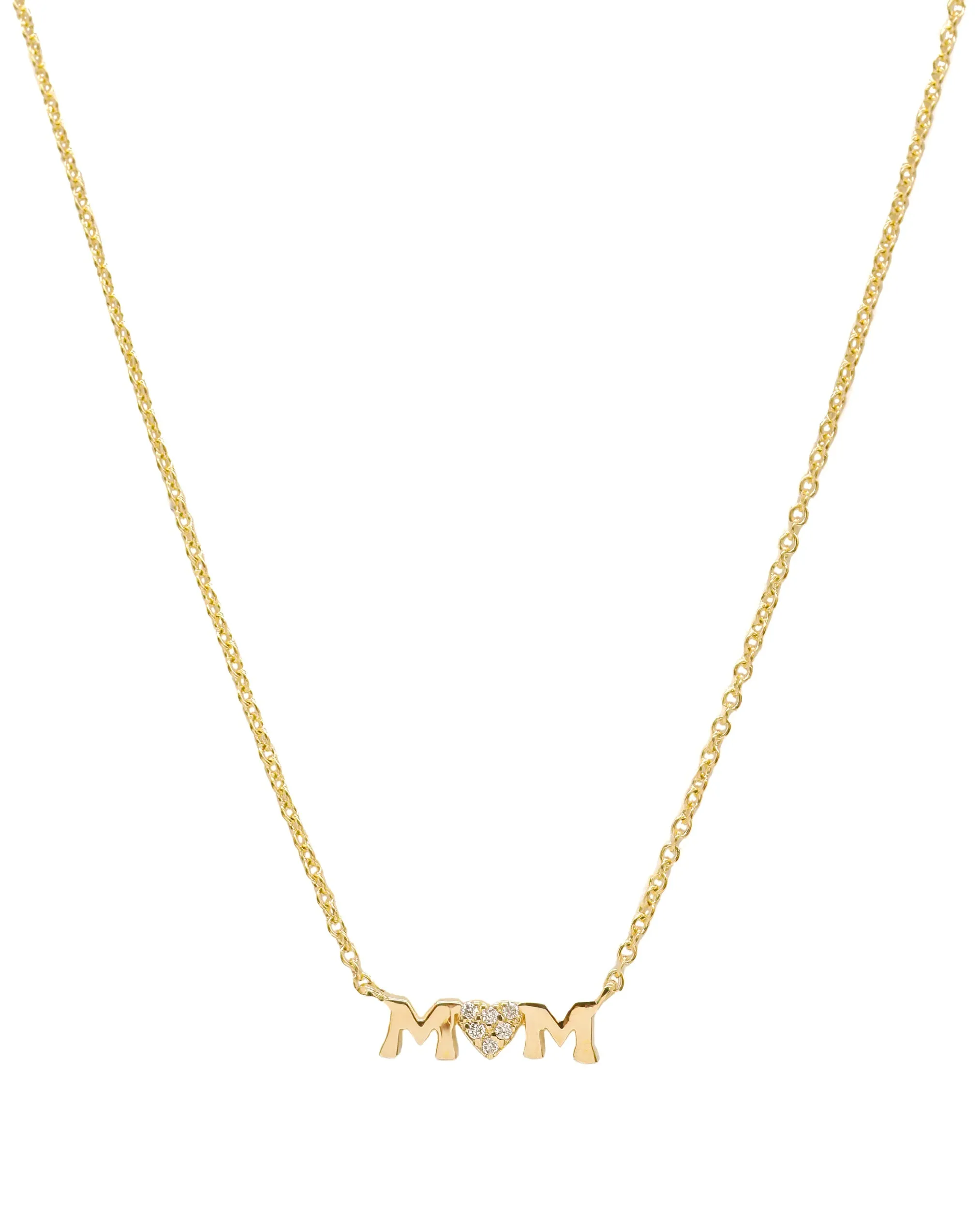 14k Yellow Gold Diamond Mom Necklace