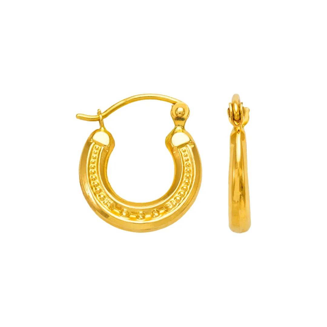 14K Yellow Gold Hollow Shrimp Hoop Earrings
