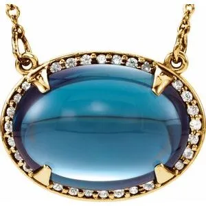 14K Yellow London Blue Topaz & .08 CTW Diamond Halo-Style 16.5" Necklace